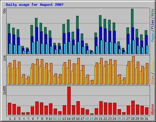 Daily usage for August 2007